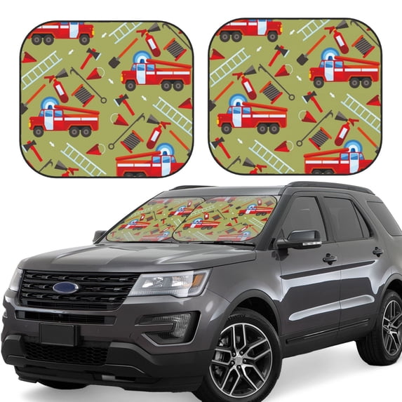 Gaeub Cartoon Fire Truck Foldable Auto Sun Blocker Visor, Sunshade for Car Front Window, Keeps Your Vehicle Cool - Large