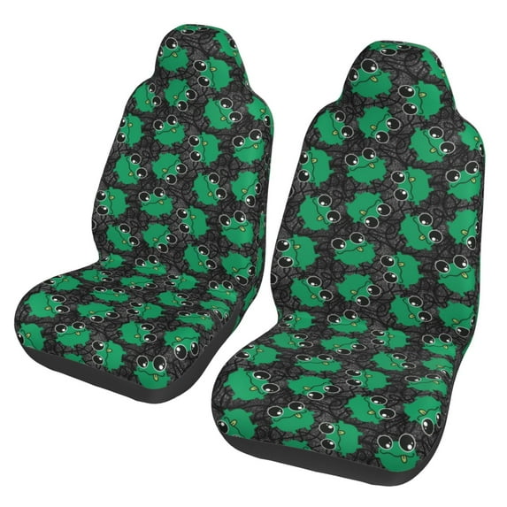 Gaeub Cartoon Kawaii Frogs 2Pack Full Set Car Seat Covers with Soft Padding Universal Auto Front Seats Protector and Cushion Mat