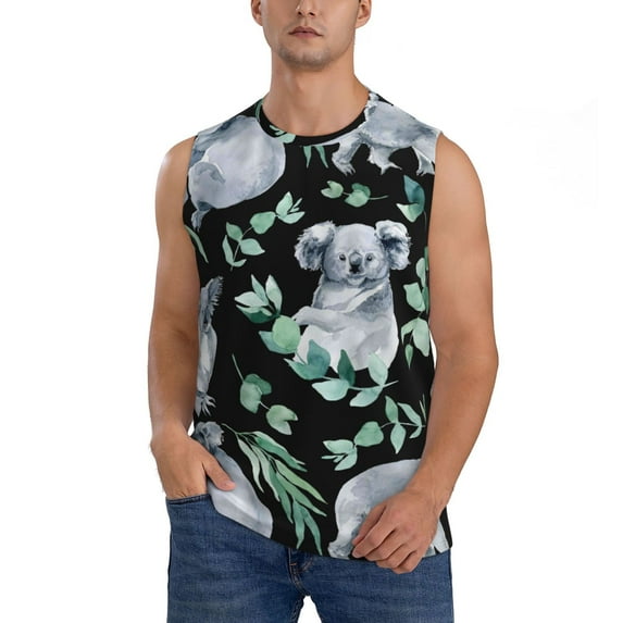 Gaeub Cartoon Koala Bear Men's Sleeveless Muscle Shirts Workout Tank Tops, Odor Protection and Comfortable - X-Large