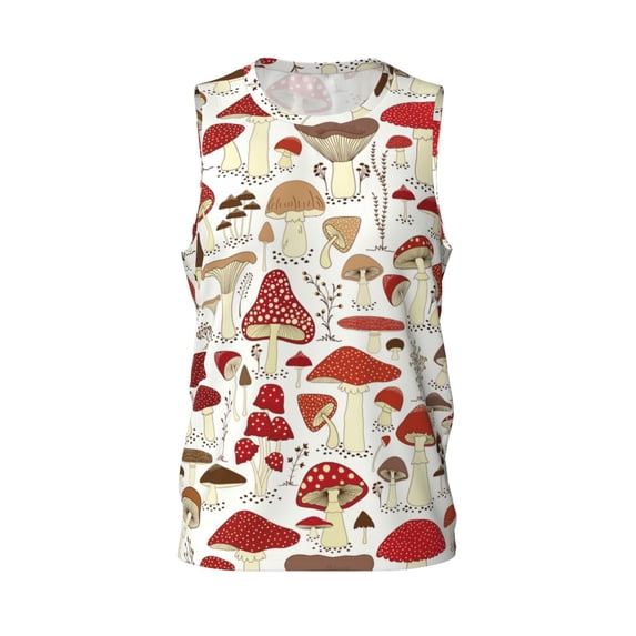 Gaeub Cartoon Mushrooms Men's Mesh Basketball Jersey, Quick-Drying Sleeveless Top S-4XL, Loose Muscle Tank Top -Small