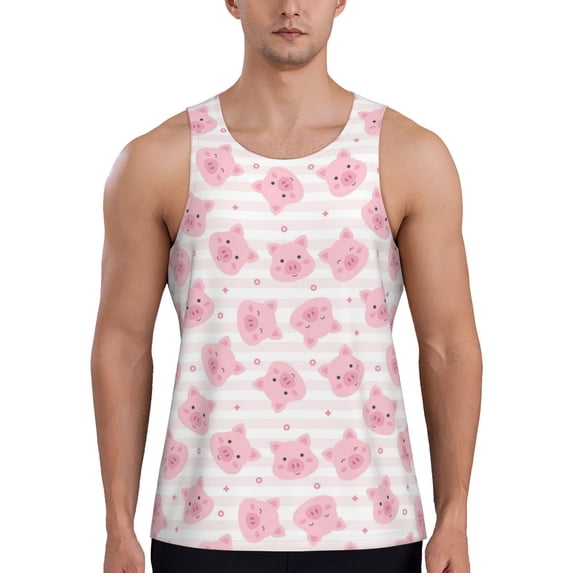 Gaeub Cartoon Pig Men's Athletic Tank Top, Workout Sleeveless Shirts, Running Tank Tops for Gym, Running, Training - XX-Large