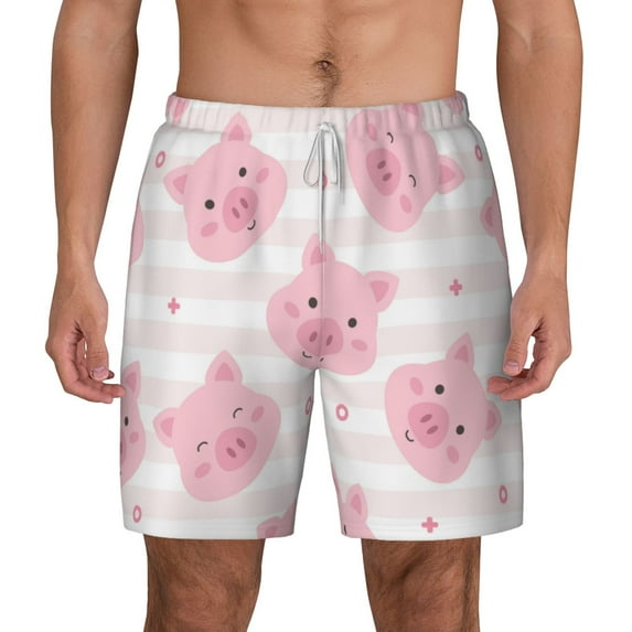 Gaeub Cartoon Pig Mens Swim Trunks Stretch Beach Shorts Quick Dry for Men Swim Shorts Swimwear with Pockets- XX-Large