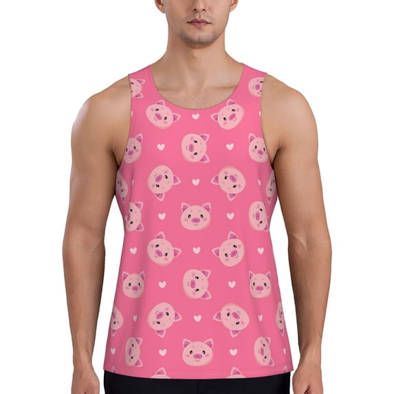 Gaeub Cartoon Pigs and Hearts Men's Athletic Tank Top, Workout Sleeveless Shirts, Running Tank Tops for Gym, Running, Training - 3X-Large
