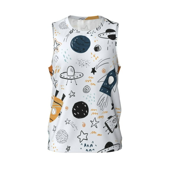 Gaeub Cartoon Planets Men's Mesh Basketball Jersey, Quick-Drying Sleeveless Top S-4XL, Loose Muscle Tank Top -XX-Large