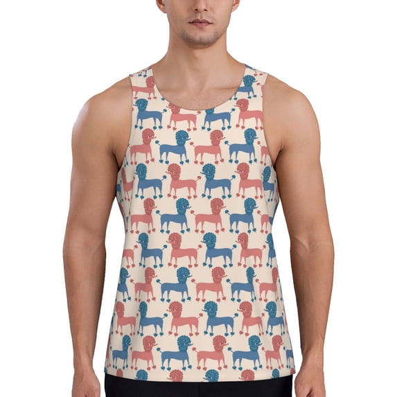 Gaeub Cartoon Poodle Dog Men's Athletic Tank Top, Workout Sleeveless Shirts, Running Tank Tops for Gym, Running, Training - XX-Large
