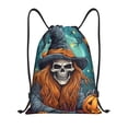 thumbnail image 1 of Gaeub Cartoon Pumpkin Skull Drawstring Backpack Bag Sport Gym Sackpack Heavy Duty String Backpack for Men Women-Small, 1 of 6