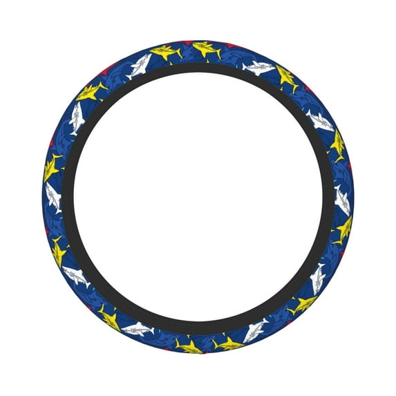 Gaeub Cartoon Shark Breathable Stretch Elastic Steering Wheel Cover, Cool in Summer and Warm in Winter, Universal 15 inch