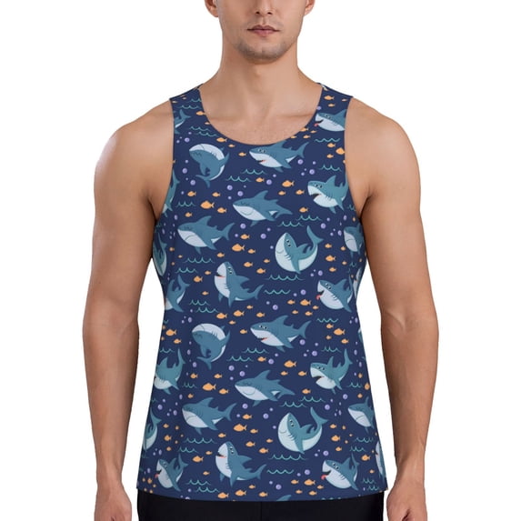 Gaeub Cartoon Sharks2 Men's Athletic Tank Top, Workout Sleeveless Shirts, Running Tank Tops for Gym, Running, Training - 4X-Large