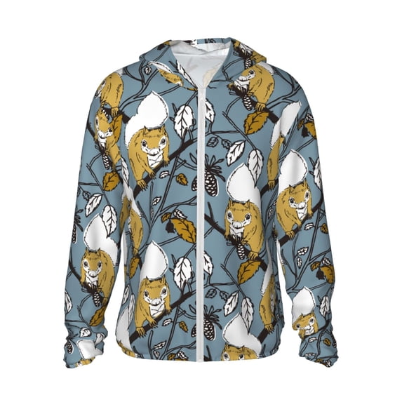 Gaeub Cartoon Squirrel on Branch Men's and Women's UPF 50+ Long-Sleeved Sun Protection Clothing, Fishing Shirt Long Sleeve Zip-X-Large