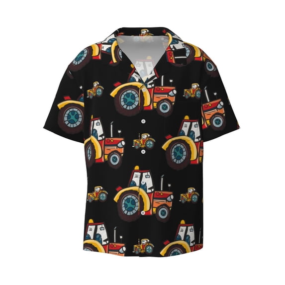 Gaeub Cartoon Tractor Men's Lapel Short Sleeve Shirt, Relaxed Fit Shirt, Soft and Breathable for Outdoors Party Travel - XX-Large