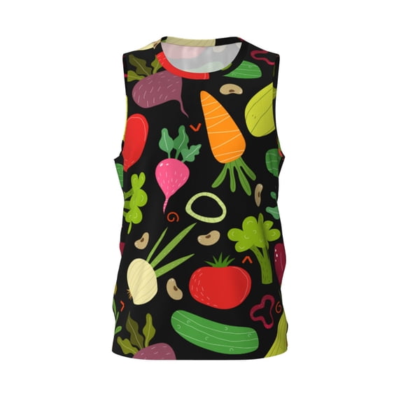 Gaeub Cartoon Vegetables Men's Mesh Basketball Jersey, Quick-Drying Sleeveless Top S-4XL, Loose Muscle Tank Top -XX-Large