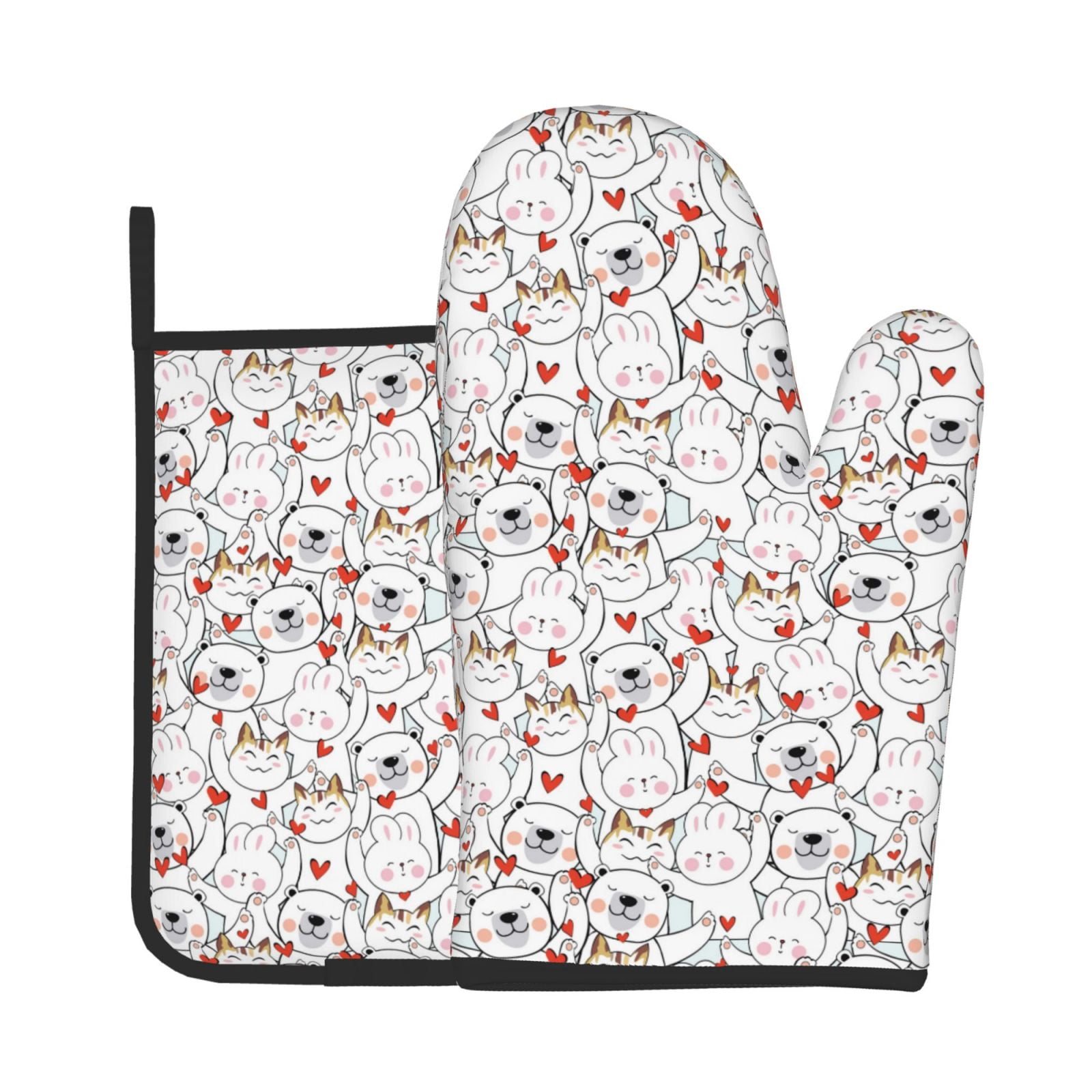 Gaeub Cat Bear Rabbit Print Oven Mitts and Pot Holders Sets of 2,Heat ...