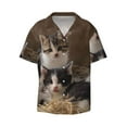 thumbnail image 1 of Gaeub Cat Family Men's Lapel Short Sleeve Shirt, Relaxed Fit Shirt, Soft and Breathable for Outdoors Party Travel - Large, 1 of 7