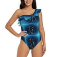 thumbnail image 1 of Gaeub Cat Sketch Women's One Shoulder Ruffle Tummy Control Swimwear for Swimming Surfing Beach Party - Small, 1 of 8