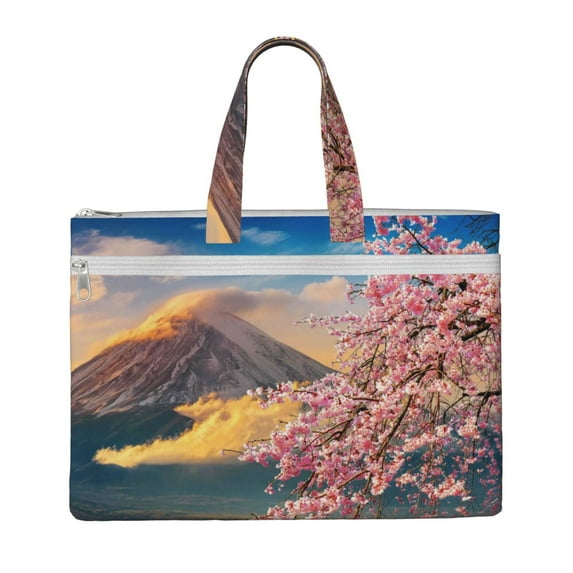 Gaeub Cherry Blossoms Print Canvas Tote File Bag,Laptop Tote Bag,Zipper File Bag,Canvas 15 Inch Handbag Purse for Office Travel
