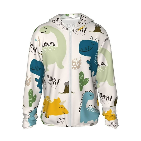Gaeub Childish Dinosaur Men's and Women's UPF 50+ Long-Sleeved Sun Protection Clothing, Fishing Shirt Long Sleeve Zip - Small