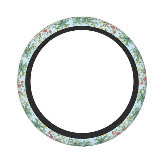 Gaeub Chinoiserie Floral Palm Tree Breathable Stretch Elastic Steering Wheel Cover, Cool in Summer and Warm in Winter, Universal 15 inch