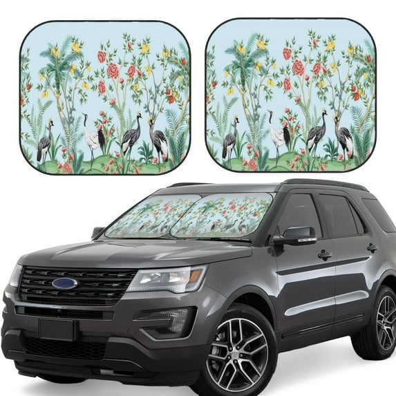 Gaeub Chinoiserie Floral Palm Tree Foldable Auto Sun Blocker Visor, Sunshade for Car Front Window, Keeps Your Vehicle Cool - Small