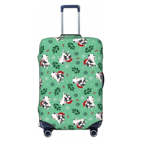 Gaeub Christmas French Bulldog Elastic Luggage Cover with Concealed Zipper Dust-Proof Luggage Cover Protector - 18-32 inch - Large