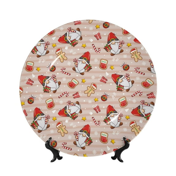 Gaeub Christmas Gnomes Santa Claus Print Ceramic Plate,Dinner Plates,Bone China Decorative Plates with Display Stand,Art Ceramic Ornaments for Wall Hanging Decoration-6in