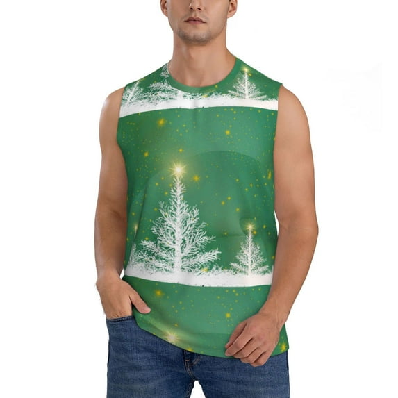 Gaeub Christmas Green Men's Sleeveless Muscle Shirts Workout Tank Tops, Odor Protection and Comfortable - Large