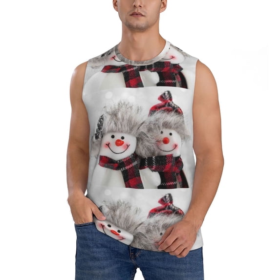 Gaeub Christmas Snowman With Hat Men's Sleeveless Muscle Shirts Workout Tank Tops, Odor Protection and Comfortable - Small