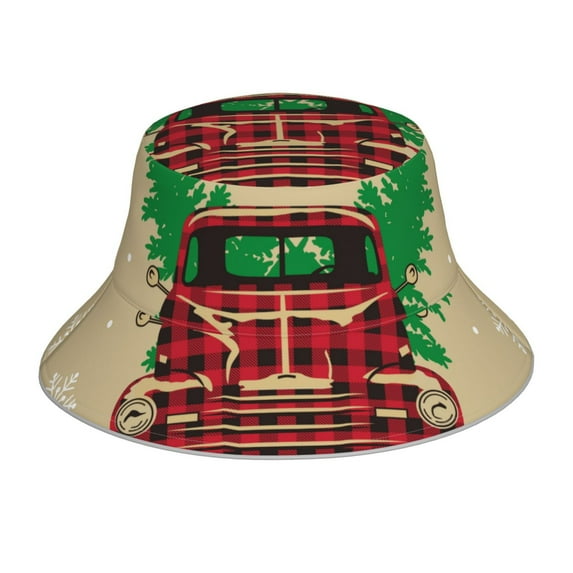 Gaeub Christmas Vintage Red Truck Printed Double Sided Reflective Bucket Hat Foldable Sun Hat for Camping Hiking Fishing