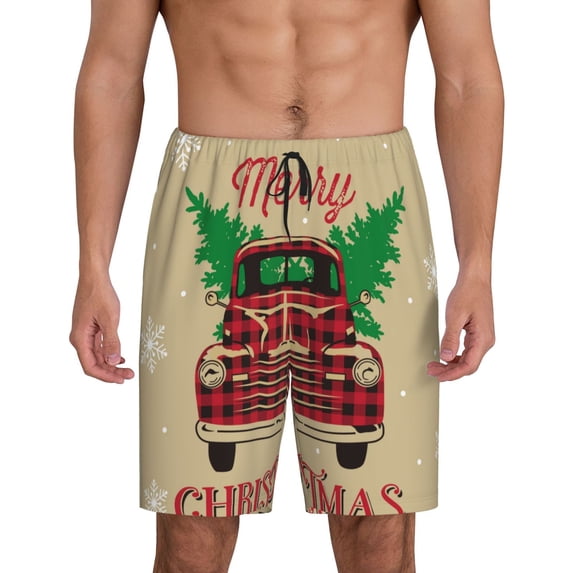 Gaeub Christmas Vintage Red Truck Printed Men's Short Pajama Pants, Lightweight Lounge & Sleep Bottoms Keep You Cool - Large
