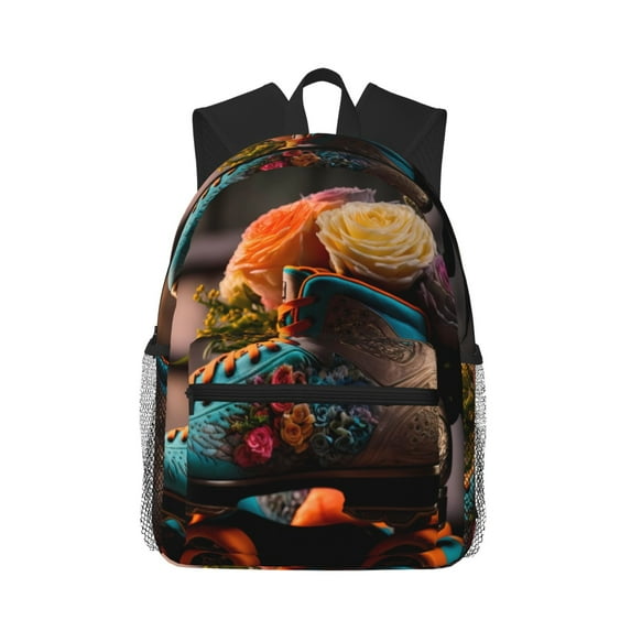 Gaeub Classic Floral Blue Skate Shoes School Backpack Waterproof Bookbag for Men Women College High School Bags