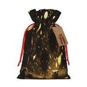 Gaeub Classical Golden Casino Print Christmas Burlap Bags with Drawstring, Burlap Gift Bags,Christmas Linen Treat Sacks,Gift Wrapping Bags,Xmas Holiday Party Favors Bags-Medium