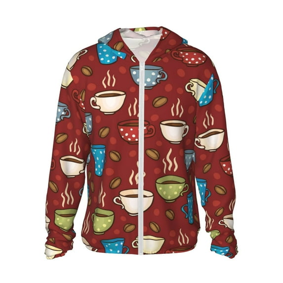 Gaeub Coffee Cups Men's and Women's UPF 50+ Long-Sleeved Sun Protection Clothing, Fishing Shirt Long Sleeve Zip - Medium