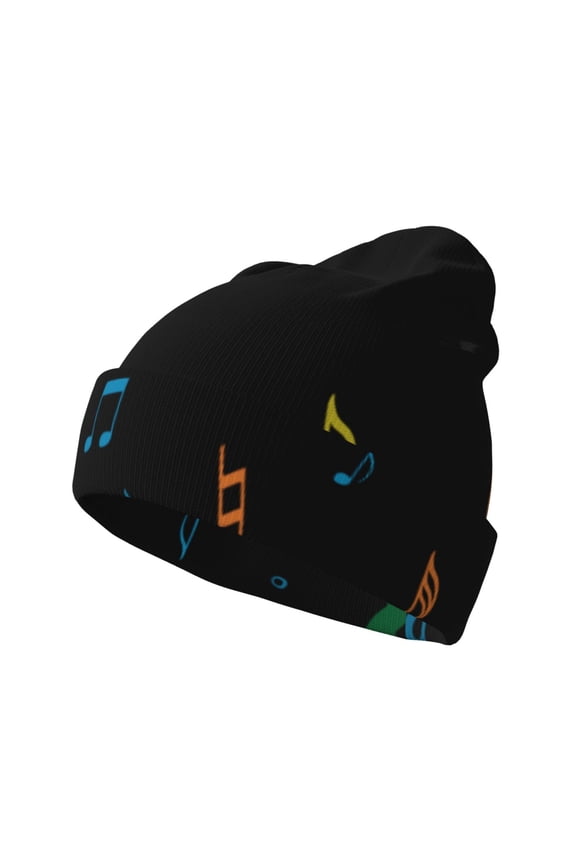 Color Musical Notes Print Unisex Knitted Hat,Warm Winter Beanie,Unisex Fashion Knit Cuffed Cap,Ski Hat for Men and Women