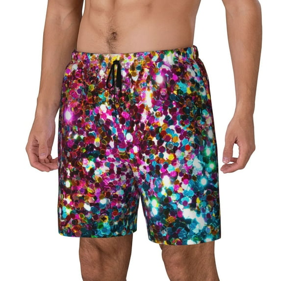 Gaeub Color Shiny Print Mens Swim Trunks with Compression Liner,Board Shorts Quick Dry,Beach Swimwear with Pockets-Large