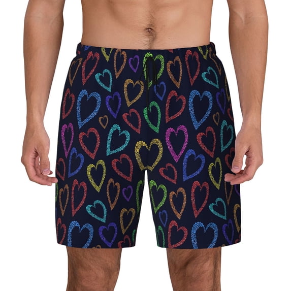 Gaeub Colored Hearts Mens Swim Trunks Stretch Beach Shorts Quick Dry for Men Swim Shorts Swimwear with Pockets- Medium