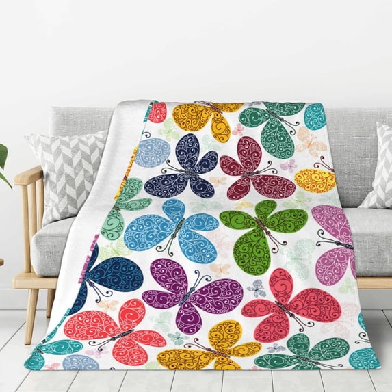Gaeub Colorful Butterflies Print Flannel Throw Blanket, Home Fleece Throw Blanket for Couch or Bed,Decorative Blankets,Lightweight Fuzzy Flannel Blanket-40"x30"