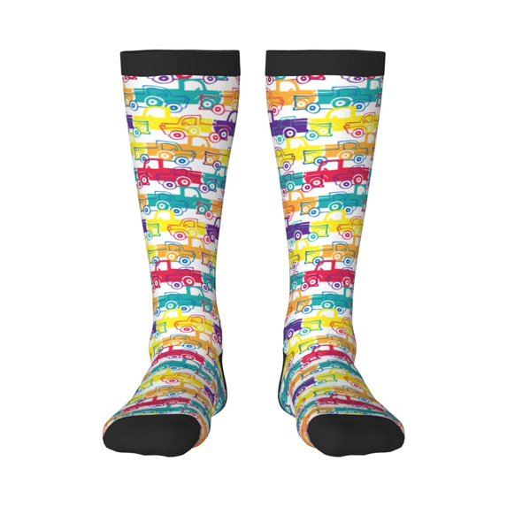 Gaeub Colorful Car Printed Design Socks Stretchy High Tube Socks for Men Women Teens , Softball Soccer Socks for Hiking, Sport