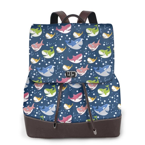 Logiee Colorful Cartoon Shark Print Backpack Purse for Women,Fashion Leather Backpack Purse,Women's Leather Backpack for Work College Travel