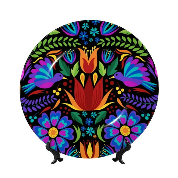 Gaeub Colorful Floral Print Ceramic Plate,Dinner Plates,Bone China Decorative Plates with Display Stand,Art Ceramic Ornaments for Wall Hanging Decoration-6in
