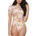 thumbnail image 1 of Gaeub Colorful Floral Women'S Short Sleeve One Piece Swimsuit Sexy High-Waisted Bodysuit For Swimming, Beach, Sports - Xx-Large, 1 of 9