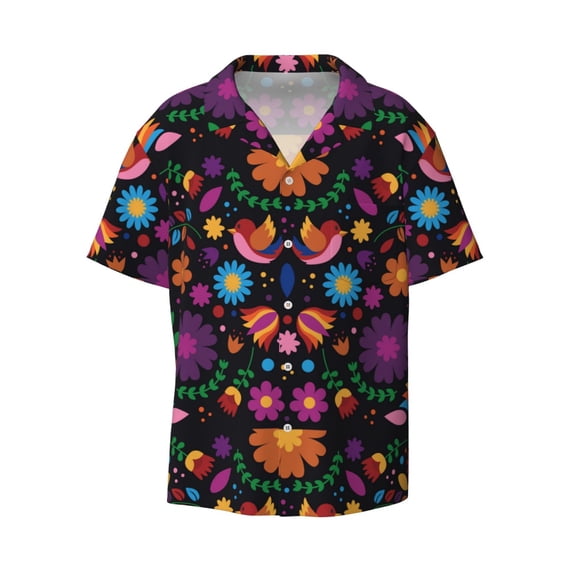 Gaeub Colorful Floral2 Men's Lapel Short Sleeve Shirt, Relaxed Fit Shirt, Soft and Breathable for Outdoors Party Travel - Large