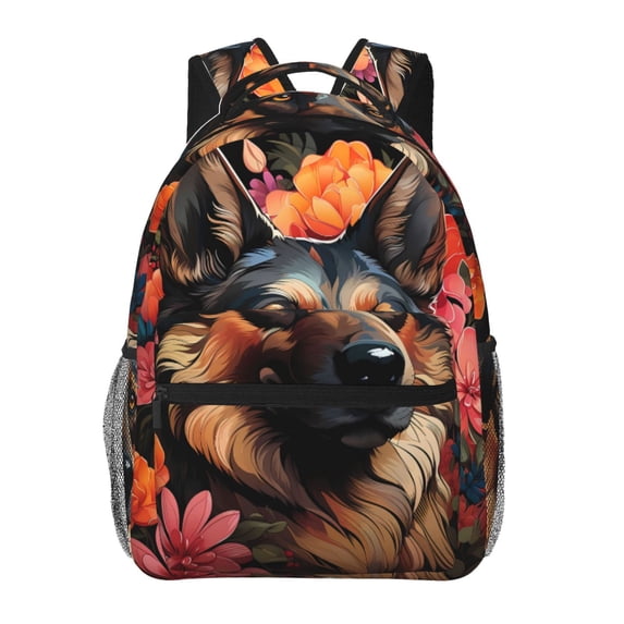 Gaeub Colorful Flower German Shepherd Ergonomic Lightweight Laptop Backpack - Multiple Pockets for School, Work, Travel, Outdoor Activities -One Size