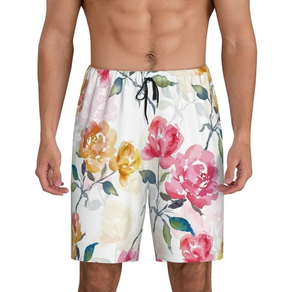 Gaeub Colorful Flowers Printed Men's Short Pajama Pants, Lightweight Lounge & Sleep Bottoms Keep You Cool - XX-Large