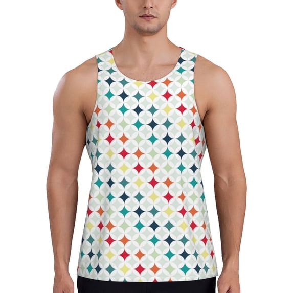 Gaeub Colorful Geometric Men's Athletic Tank Top, Workout Sleeveless Shirts, Running Tank Tops for Gym, Running, Training - 4X-Large