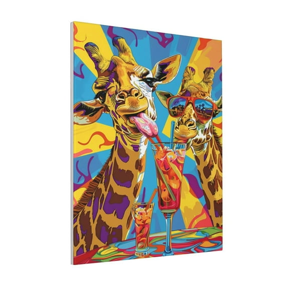 Gaeub Colorful Giraffes with Drinks Print Modern Canvas Wall Art Prints,Artwork Abstract Paintings,Canvas Decorative,Pictures on Canvas for Home Decorations,Wall Decor