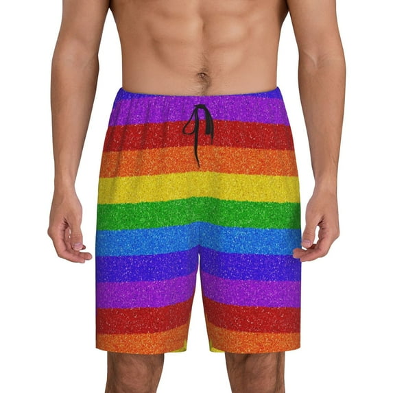 Gaeub Colorful Glitter Rainbow Printed Men's Short Pajama Pants, Lightweight Lounge & Sleep Bottoms Keep You Cool - Medium
