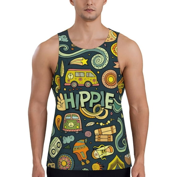 Gaeub Colorful Hippie Men's Athletic Tank Top, Workout Sleeveless Shirts, Running Tank Tops for Gym, Running, Training - 4X-Large