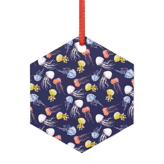Gaeub Colorful Jellyfish Print Christmas Ornaments for Christmas Tree,Christmas Decor,Christmas Decorative Hanging Pendants,Acrylic Christmas Decorations -Hexagon