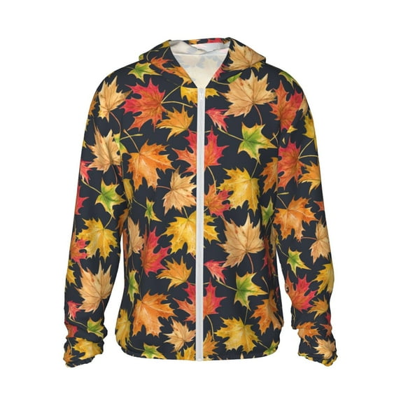 Gaeub Colorful Maple Leaves Men's and Women's UPF 50+ Long-Sleeved Sun Protection Clothing, Fishing Shirt Long Sleeve Zip-Medium