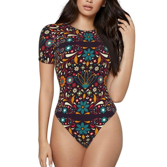 Gaeub Colorful Mexican2 Women'S Short Sleeve One Piece Swimsuit Sexy High-Waisted Bodysuit For Swimming, Beach, Sports - Large