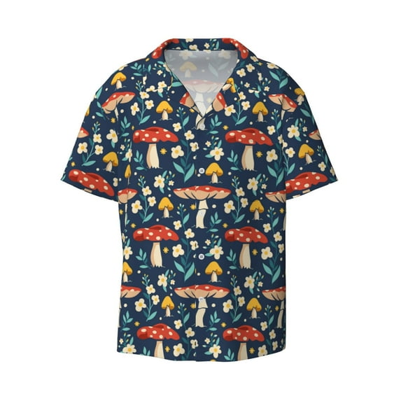 Gaeub Colorful Mushrooms Men's Lapel Short Sleeve Shirt, Relaxed Fit Shirt, Soft and Breathable for Outdoors Party Travel - Small